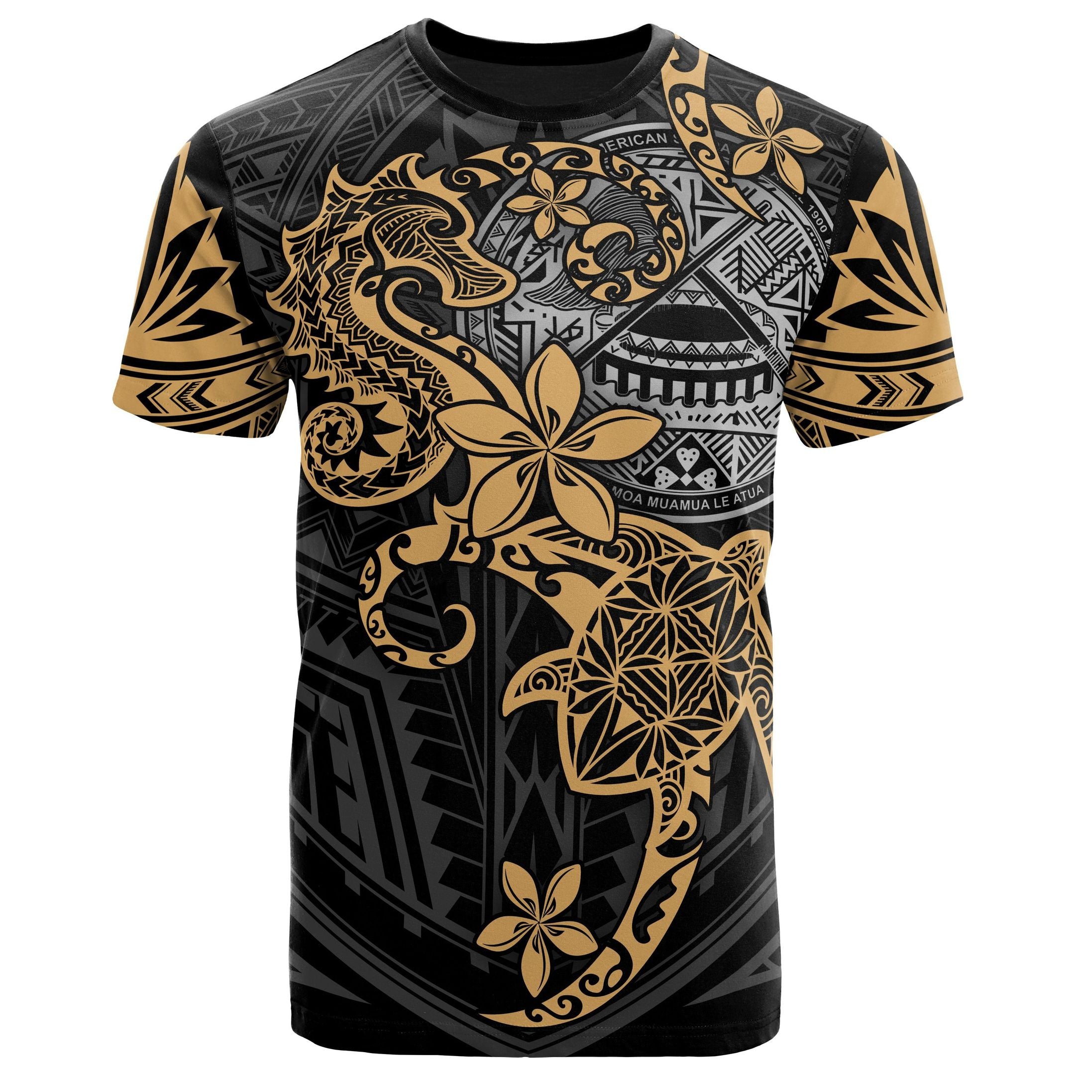 American Samoa Polynesian Gold Seahorse Turtle Unisex 3D T-Shirt All Over Print HNBDJ