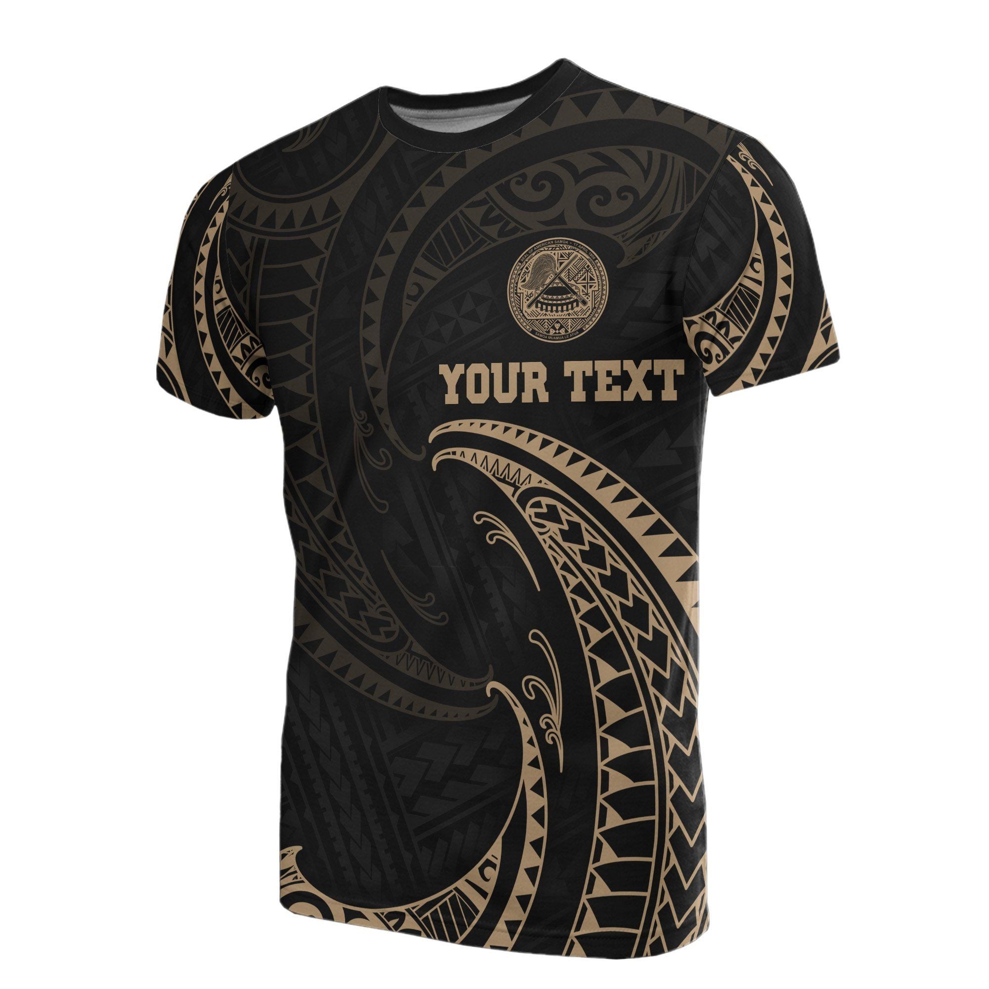 American Samoa Polynesian Personalised Name Gold Tribal Wave Unisex 3D T-Shirt All Over Print HNBGU
