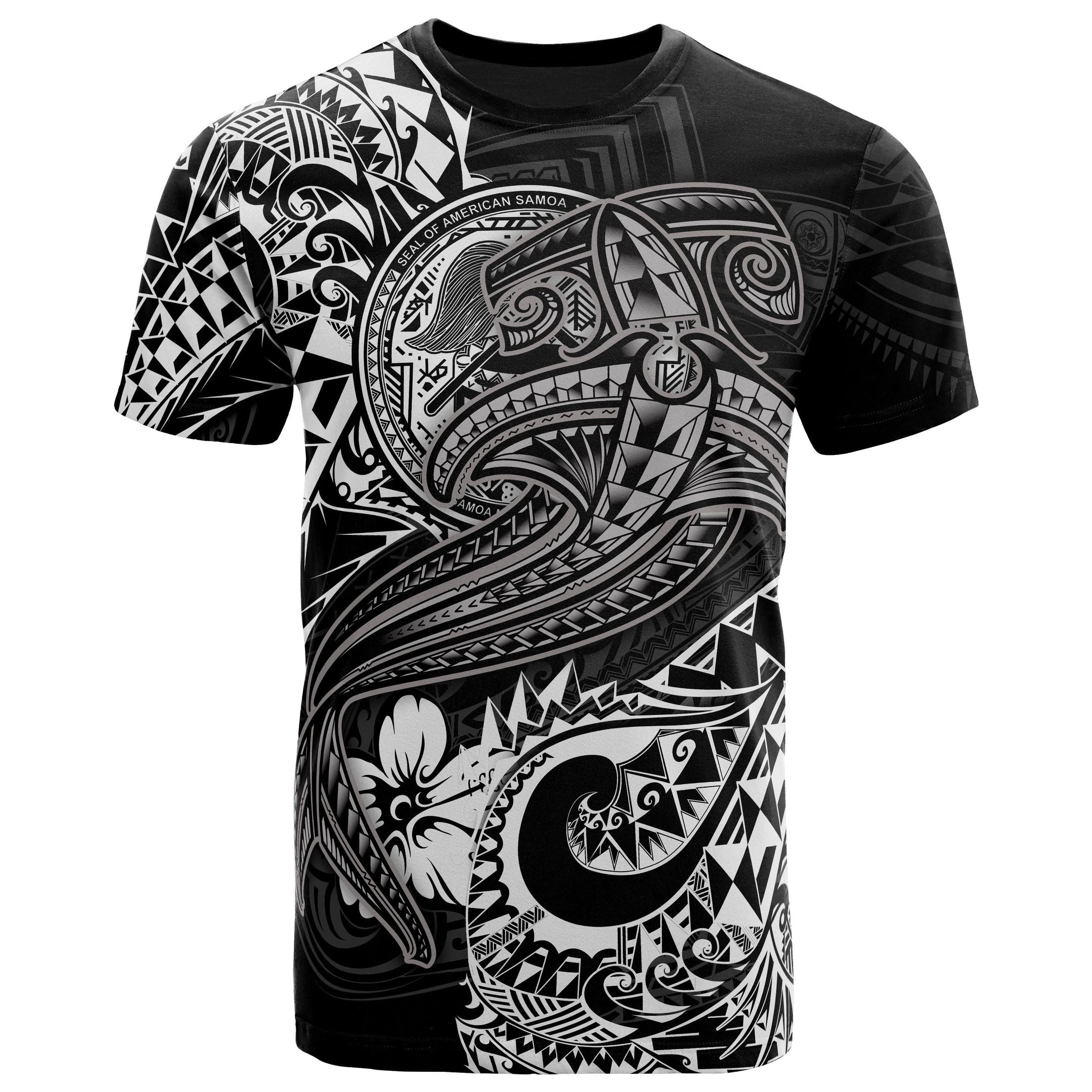 American Samoa Polynesian T-Shirt - Tribal Wave Tattoo White - BN12