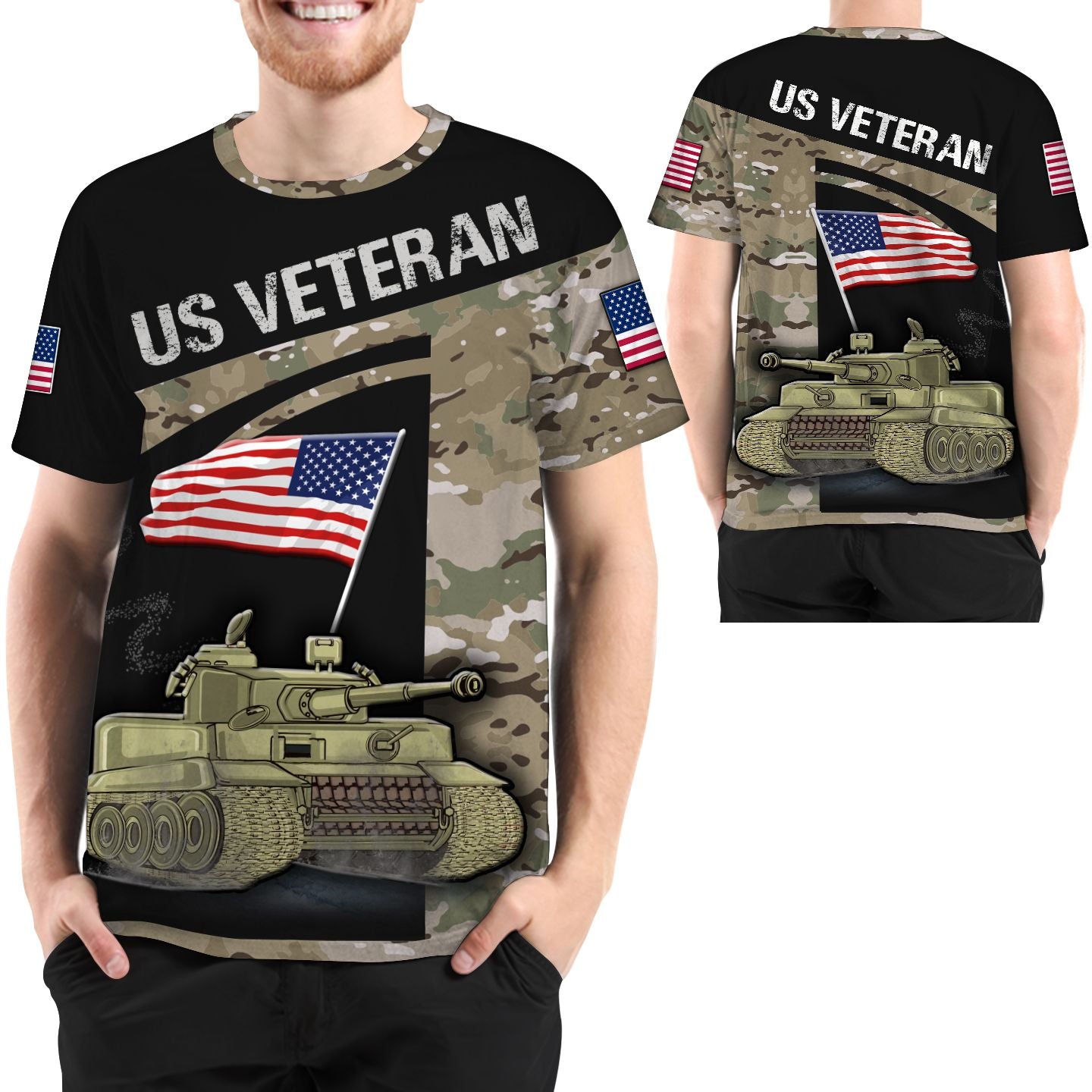 American Tank Us Veteran 3D T-Shirt For Retired Army In Daily Life